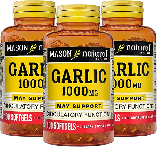MASON NATURAL Garlic Oil 1000 mg, 300-Day Supply Softgels, Supports Normal Circulatory Function, 3 Pack