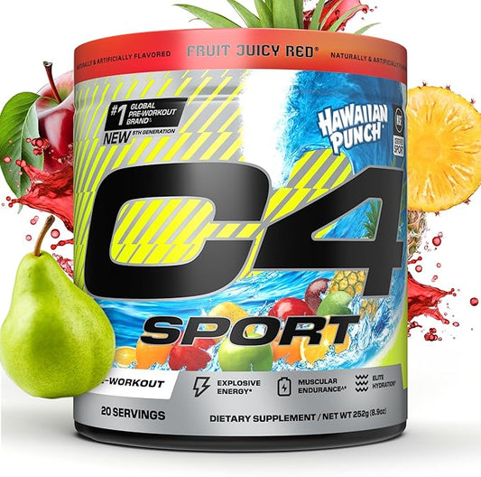 Cellucor C4 Sport Pre Workout Powder - NSF Certified for Sport - Elite Hydration - 200mg Caffeine + Creatine + Beta-Alanine - Electrolytes and Energy Supplement - Hawaiian Punch, 20 Servings