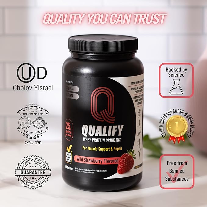 Strawberry Whey Protein Powder. Post Workout Recovery Drink, Gluten & Sugar Free, Highly Kosher, 25g Protein. Essential Amino Acids - 5.5g BCAA, 2.7g Leucine, 1.4g Isoleucine, 1.4g Valine 26.4 Ounce