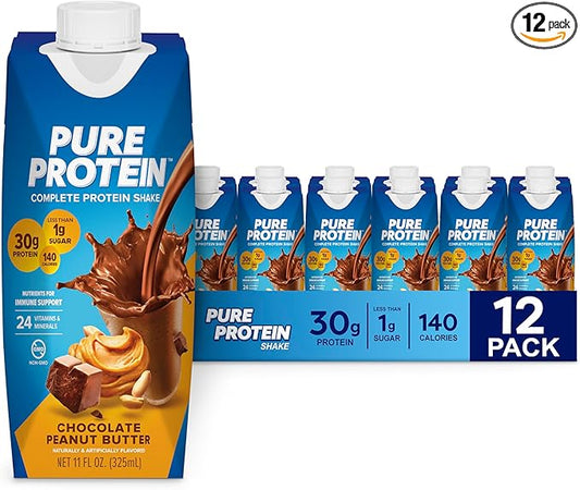 Pure Protein Chocolate Peanut Butter,Ready to Drink and Keto-Friendly, Vitamins A, C, D, and E Plus Zinc to Support Immune Health, 11 Oz, 12 Count (Packaging may vary)