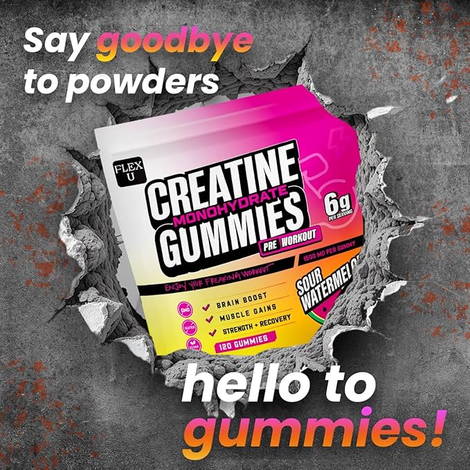 (6g) Creatine Monohydrate Gummies Men Women for Pre Workout Energy Muscle Growth Gym Gains Recovery, Preworkout Protein Chews Creatina Gomitas, Body Builder Focus Supplement Vitamin (Vegan | 120 Ct)