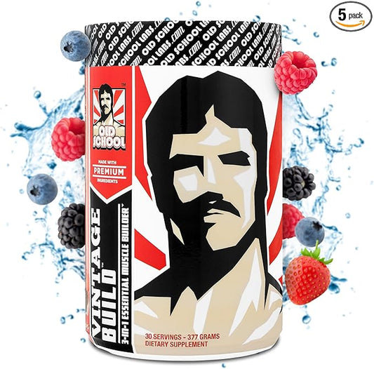 Vintage Build – Post Workout Recovery & Muscle Building Powder Drink for Muscular Strength & Growth - Reduces Soreness – Creatine Monohydrate, BCAAs, L-Glutamine – Fresh Berries Flavor – 377g