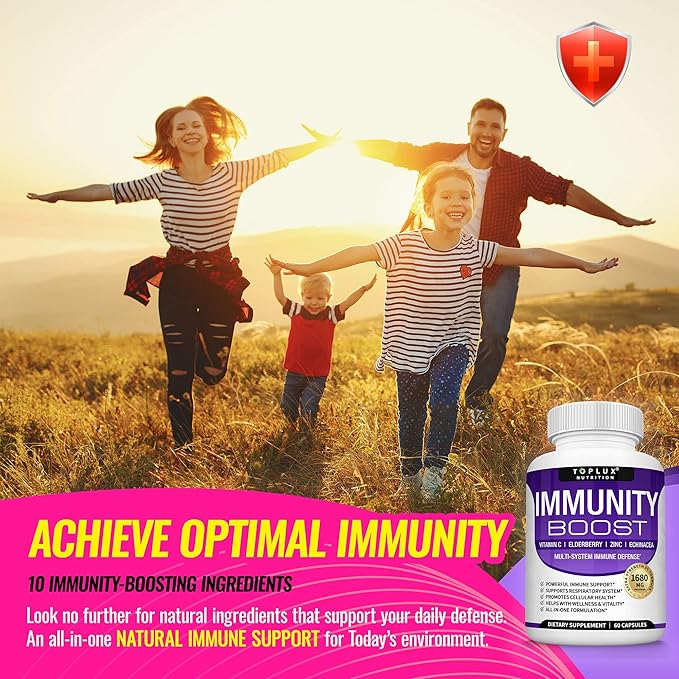 Immunity Boost Immune Support Supplement â€“ 1650mg 10 in 1 Blend with Elderberry, Vitamin C, Zinc, Echinacea & Probiotics for Immune System Defense, Support Healthy Respiratory System, 60 Capsules