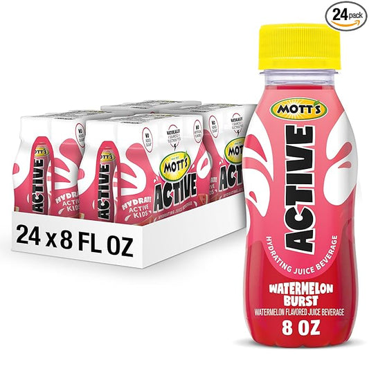 Mott's Active Watermelon Burst Hydrating Juice Beverage, 8 Fl Oz Bottles, 24 Count (4 Packs Of 6), Made With Naturally Sourced Electrolytes & Coconut Water, Gluten & Caffeine-free, Kosher
