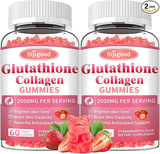 2 Pack Glutathione Collagen Gummies, Skin Brightening & Anti-Aging, Supports Hair, Skin & Nail Health, Glutathione Supplement for Women, Strawberry Flavor, 120 Count