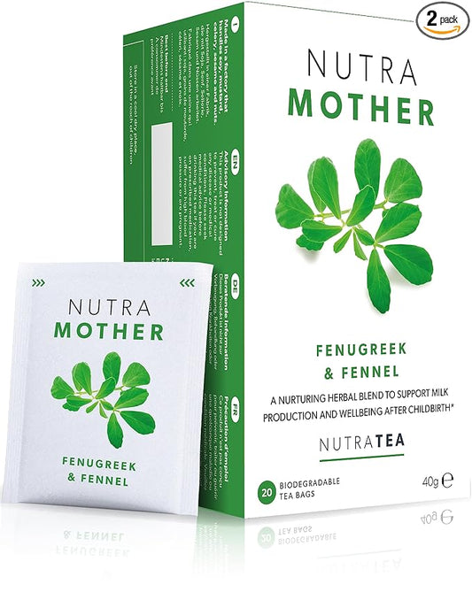 NUTRAMOTHER - Lactation Support Tea | Breastfeeding Tea - Lactation Tea For Increased Breast Milk - Includes Fenugreek and Raspberry Leaf - 40 Enveloped Tea Bags - by Nutra Tea - Herbal Tea - (2 Pack)