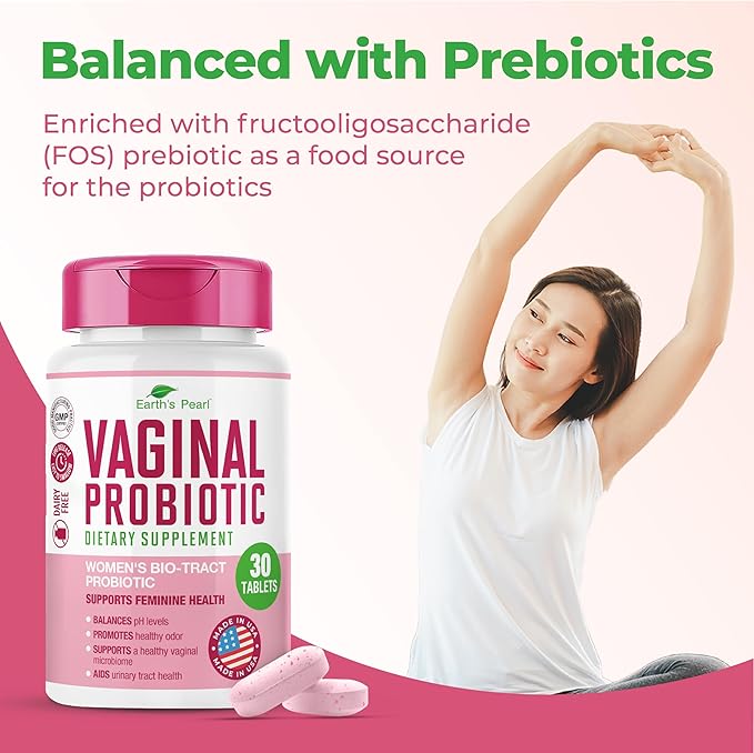Earth's Pearl Vaginal Probiotics for Women - 15 x More Effective with BIO-Tract®, 3 Billion CFU, Probiotic & Prebiotic Blend, Promotes Healthy Vaginal Odor & pH Balance for Women - Only 1 Tablet/Day