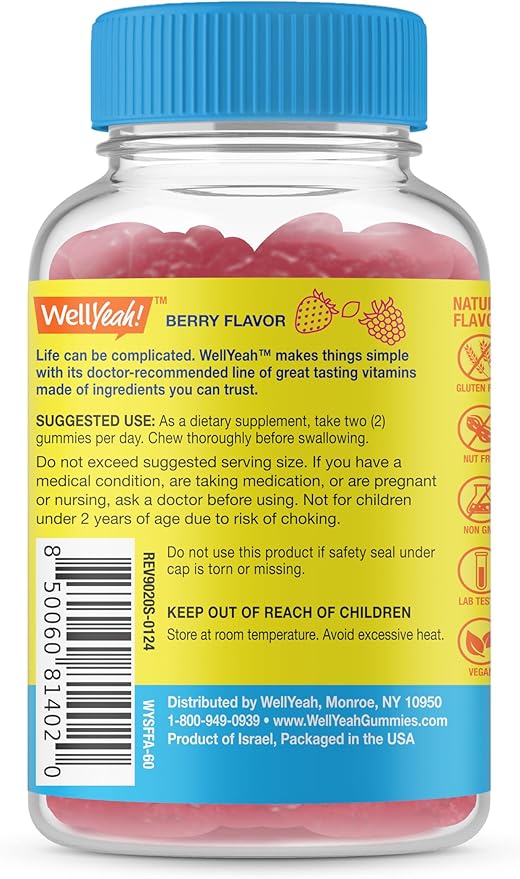 Sugar Free Fiber Gummies for Adults (4g)| Digestive Supprt |Prebiotic Fiber Supplement | 60 Count
