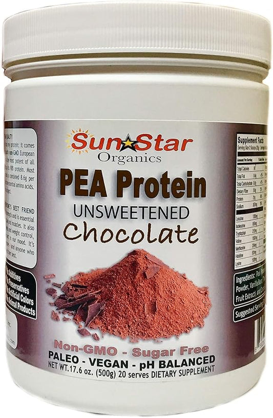 Pea Protein Powder - Unsweetened - Chocolate with Cocoa Powder & Vanilla Bean - Soy Free, Non-GMO 17.6 oz