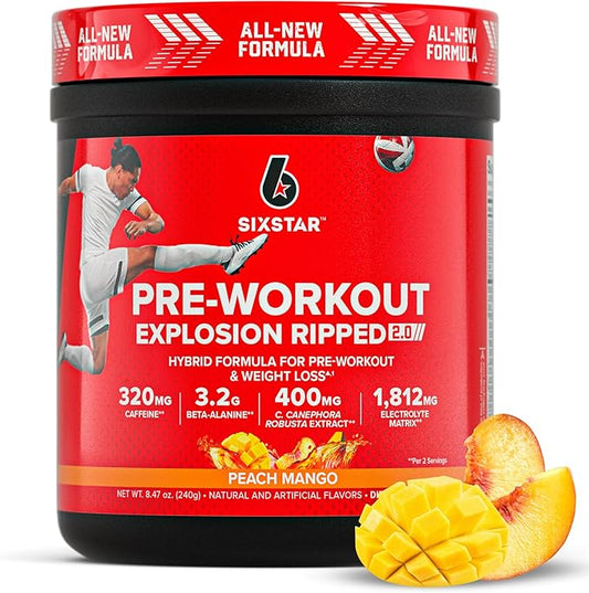 Six Star Pre-Workout Explosion, Peach Mango (30 Servings) - Preworkout Energy Powder Supplement for Men & Women - Pre Workout Drink Mix with Creatine & Beta Alanine - Sports Nutrition Products