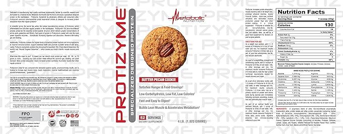Metabolic Nutrition, Protizyme, 100% Whey Protein Powder, High Protein, Low Carb, Low Fat Whey Protein, Digestive Enzymes, 24 Essential Vitamins and Minerals, 4 Pound (52 ser)