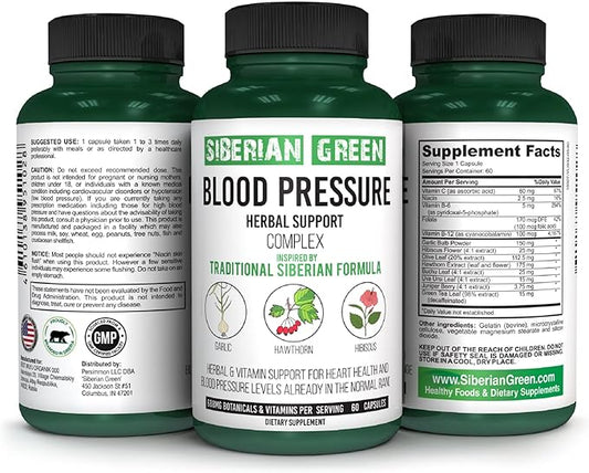 Blood Cardio Pressure Herbal Support - Hawthorn, Hibiscus, Garlic - 60 Capsules - Traditional Siberian Formula