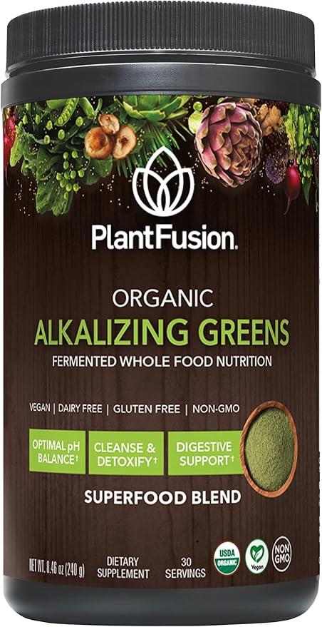 PlantFusion Alkalizing Super Greens Powder - Fermented Greens Superfood Powder Blend with Digestive Enzymes Probiotics & Prebiotic Fiber - Organic, Non-GMO, Vegan, Gluten-Free - 8.46 oz 30 Servings