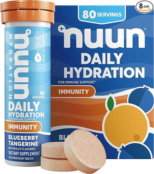 Nuun Immunity Electrolyte Tablets with Vitamin D, C, E, & A, Ginger, Elderberry, Magnesium & 4 Other Essential Electrolytes, Vegan, Blueberry Tangerine, 8 Pack (80 Servings Total)