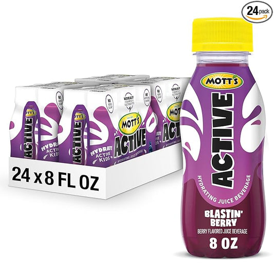 Mott's Active Blastin' Berry Hydrating Juice Beverage, 8 Fl Oz Bottles, 24 Count (4 Packs Of 6), Made With Naturally Sourced Electrolytes & Coconut Water, Gluten & Caffeine-free, Kosher