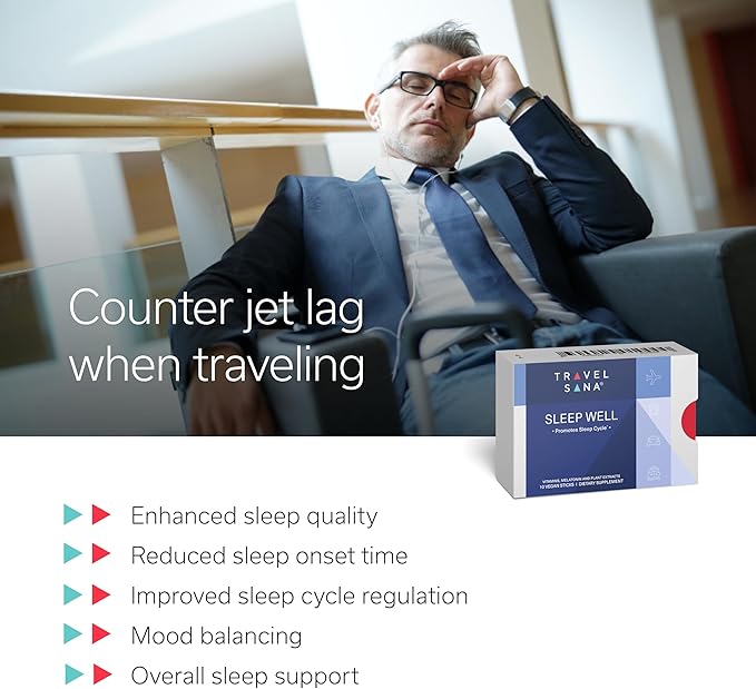 Sleep Well | Supports Jet Lag Relief for Travelers | Melatonin 1 mg, Passionflower Extract & Vitamins | Natural Sleep Support for Travelers | Fast-Acting | 10 Sticks