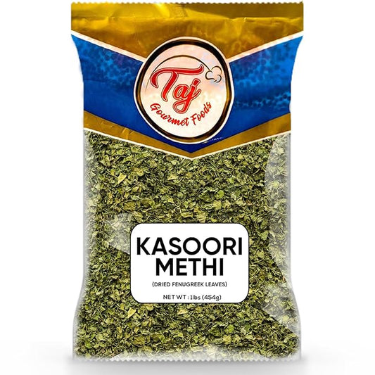 TAJ Kasoori Methi, Dried Fenugreek Leaves Pouch | 1 Pound Bulk Pack