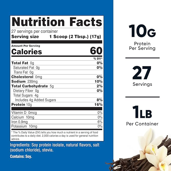 Nutricost Soy Protein Isolate Powder, 1 LB Vanilla - 10 Grams of Protein Per Serving, Vegan, GMO-Free & Gluten Free