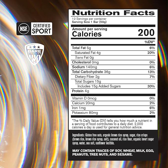 Bare Performance Nutrition BPN Go Bar, Oat Based Endurance Training Bar 36g of Carbohydrates and 200 Calories Per Bar, 12 Bars Per Box, Original Oat