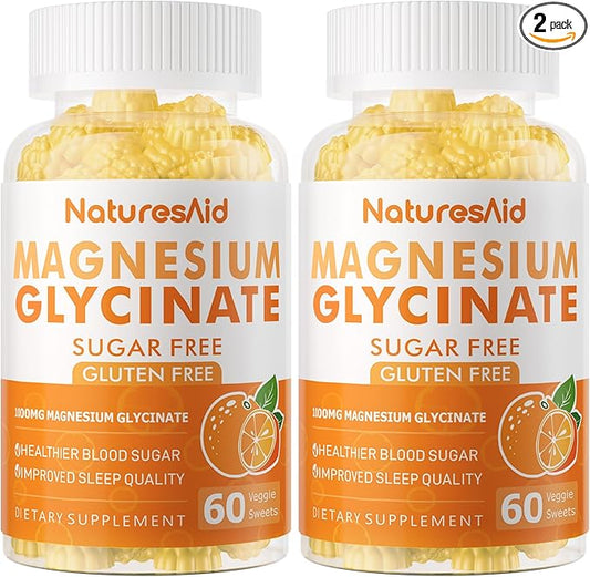 Magnesium Glycinate Gummies 1000mg - Sugar Free Magnesium Potassium Supplement with Vitamin D, B6, CoQ10 for Calm Mood & Sleep Support - 120 Orange Gummies -2 Pack