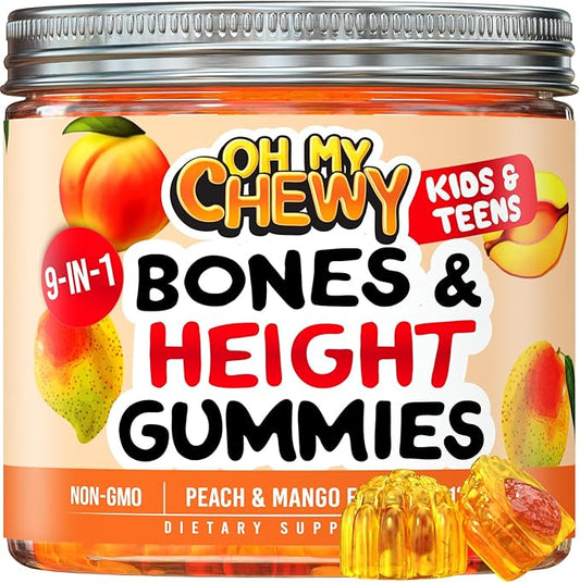 Center-Filled Height Growth Increase Gummies - Grow Taller Supplement Vitamins for Kids & Teens with Calcium, Astragalus, D3, K2, L-Arginine, Glutamine & Omithine HCI - 60 Count