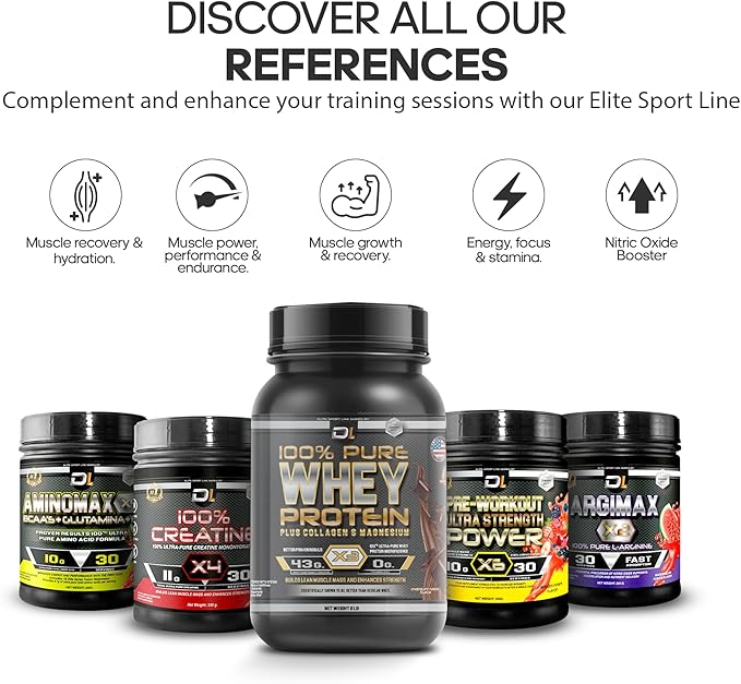 DL 100% Pure Whey Protein Powder + Collagen & Magnesium | 43g Protein – 8.7g BCAA – 0g Fat | Muscle Gain, Recovery & Nutrient Delivery | Immune Support | Quick & Easy Mixing Protein Powder | 2 lb