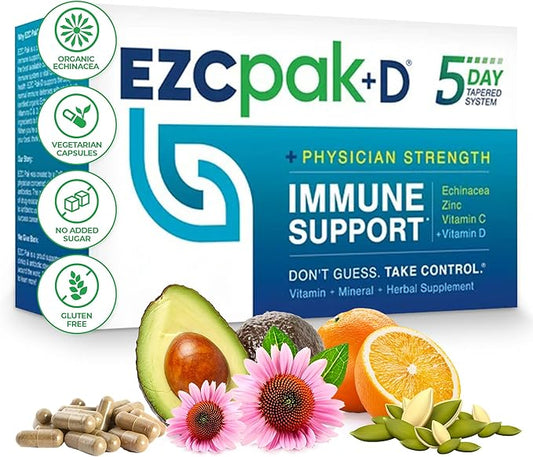 EZC Pak 5-Day Immune System Booster with Echinacea, Vitamin C, Zinc & Vitamin D - Tapered Immune Support Supplement for Adults - Supports Immunity, Easy Travel-Size Supplement Pack