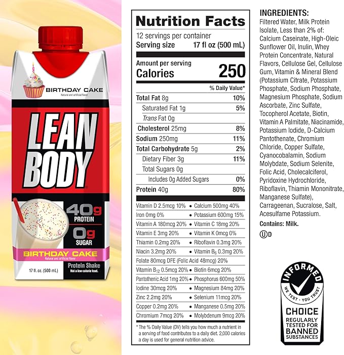Lean Body Protein Shake - Birthday Cake (12 Drinks, 12 Fl. Oz. Each)