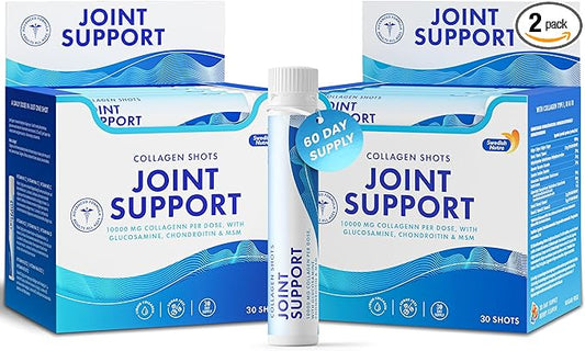 Swedish Nutra - Joint Support Shots I 2 Boxes, 60 Day Supply I 10,000 mg Collagen Type I, II & III I Glucosamine, MSM, Chondroitin, Turmeric I 100% Natural Flavour I Sugar-Free