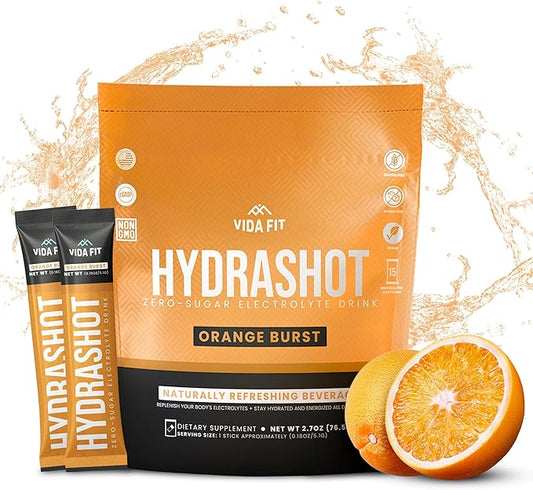 Hydrashot Orange Flavored Hydration Formula with Coconut Water Powder, Calcium, Magnesium, Potassium, and Sodium, Sugar-Free, Hydration Powder Packets, Rehydrates and Replenishes Electrolytes