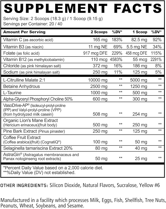 Panda Supps Pump: Stimulant-Free Pre-Workout, No-Clump Formula w/10G L-Citrulline Malate, Alpha GPC, Lions Mane,CognatiQ™, AmentoPump™ 40 Scoops (Peach Gummy Rings)