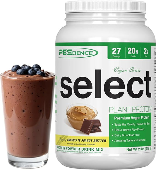 PEScience Select Vegan Plant Based Protein Powder, Chocolate Peanut Butter, 27 Serving, Premium Pea and Brown Rice Blend