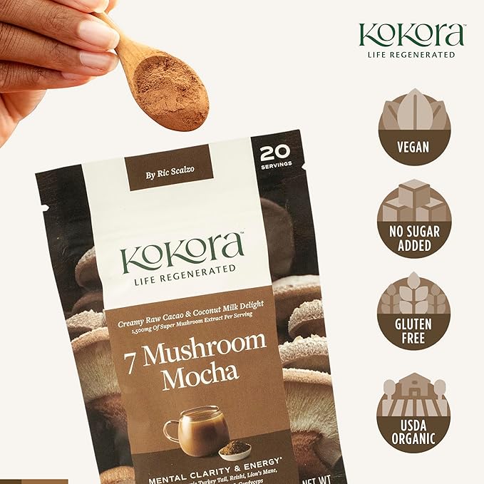 7 Mushroom Mocha - Organic Adaptogenic Mushroom Powder - Including Turkey Tail & Lions Mane - Energizes & Promotes Mental Clarity* - Vegan, Gluten Free, No Added Sugar - 20 Servings - 120g