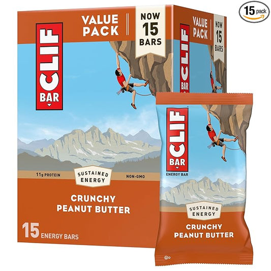 CLIF BAR - Crunchy Peanut Butter - Made with Organic Oats - Energy Bars - Non-GMO - Plant Based Protein Bars (15 Pack)