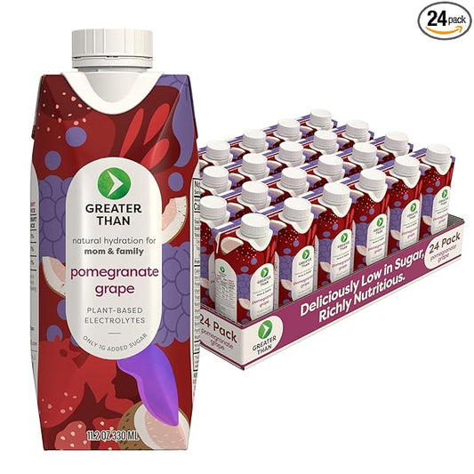 Greater Than Lactation Supplement Support, Coconut Water, Vitamins & Electrolyte Drink for Breastfeeding & Immune Support, Lactation Cookies Alt, Gluten Free, Low Sugar, 24 Pack, Pomegranate Grape