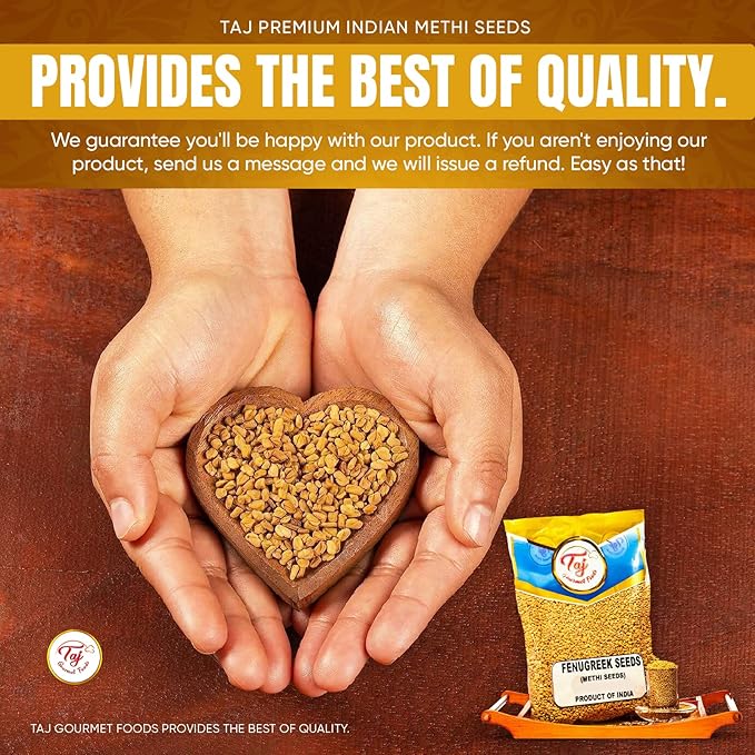 TAJ Premium Indian Methi Seeds, Fenugreek Seeds, Trigonella foenum graecum, (7 Ounce)