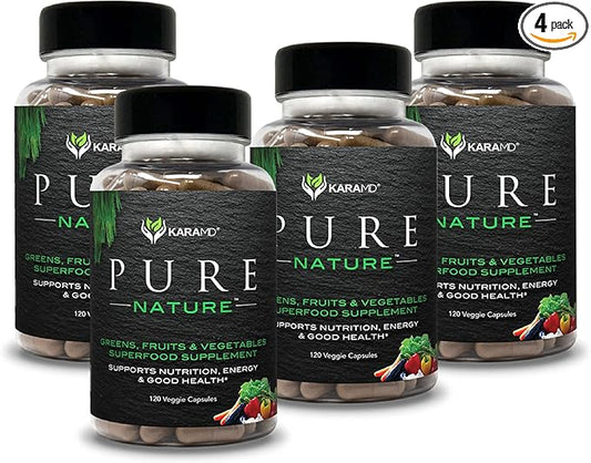 KaraMD Pure Nature | Greens, Fruit and Veggies Supplement | Vitamins, Fiber & Antioxidants | 20 Fruits and Vegetables Supplements for Energy & Digestion | Gluten Free & Vegan Friendly (4-Pack)