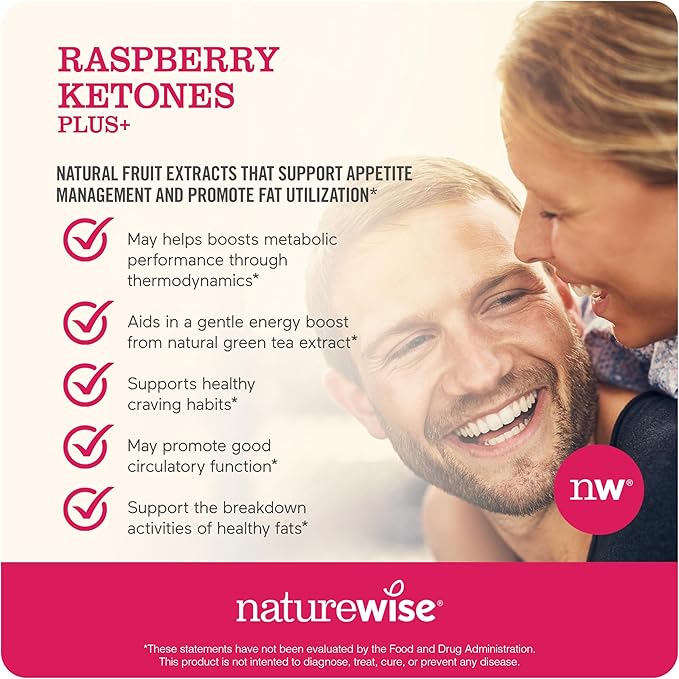 NatureWise Raspberry Ketones Plus - w/ Green Tea Extract, Cayenne Pepper, & Acai Berry - Supports Antioxidant Health, Energy Levels, Weight Goals - Vegan & Gluten-Free - 120 Capsules[120-Day Supply]