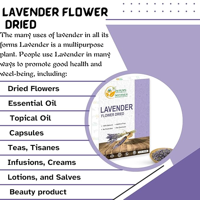 Herbs Botanica Dried Lavender Flower Buds - Edible for Herbal Tea, Aromatic Bliss for Wellness. Pure, Natural and Calming Perfect for Aromatherapy and Crafts 3.5 oz
