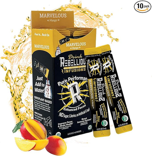 Marvelous Mango Organic Energy Drink Mix – 0 Calories, Sugar Free, Loaded with Antioxidants, L-Theanine, and Natural Caffeine – 10 Count