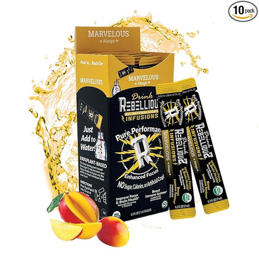 Marvelous Mango Organic Energy Drink Mix – 0 Calories, Sugar Free, Loaded with Antioxidants, L-Theanine, and Natural Caffeine – 10 Count