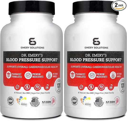 Dr Emery's Blood Pressure Support Supplement with Magnesium, Zinc, Vitamin D3, & Potassium, Vegan-Approved, Sugar-Free, Formulated by Clinical Pharmacist, 240 Capsules, 60 Day Supply