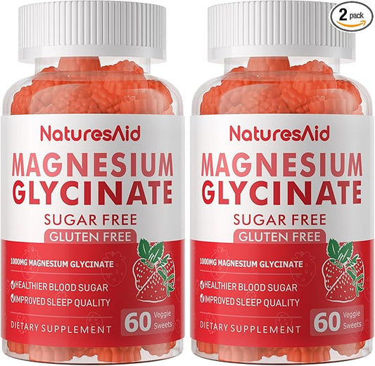 Magnesium Glycinate Gummies 1000mg - Sugar Free Magnesium Potassium Supplement with Vitamin D, B6, CoQ10 for Calm Mood & Sleep Support - 120 Strawberry Gummies -2 Pack
