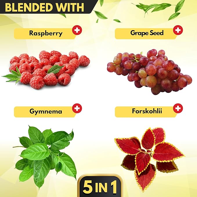 5in1 Organic Green Tea Extract with EGCG- 14200mg per Serving - Blended Raspberry, Grape Seed, Gymnema & Coleus Forskohlii - Support Heart, Body Balance & Immune for 2 Months