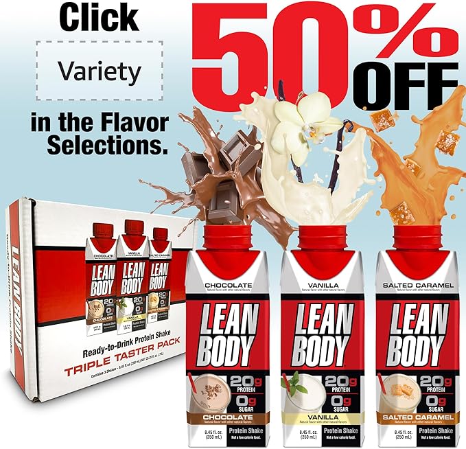Lean Body Ready-to-Drink Salted Caramel Protein Shake, 40g Protein, Whey Blend, 0 Sugar, Gluten Free, 22 Vitamins & Minerals, 17 Fl Oz (Pack of 12)