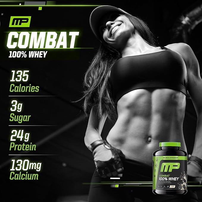 MusclePharm Combat 100% Whey Protein Powder, Cookies ‘N’ Cream Flavor, Fast Recovery & Muscle Gain with Whey Protein Isolate, High Protein Powder for Women & Men, Gluten Free, 5 lb, 70 Servings