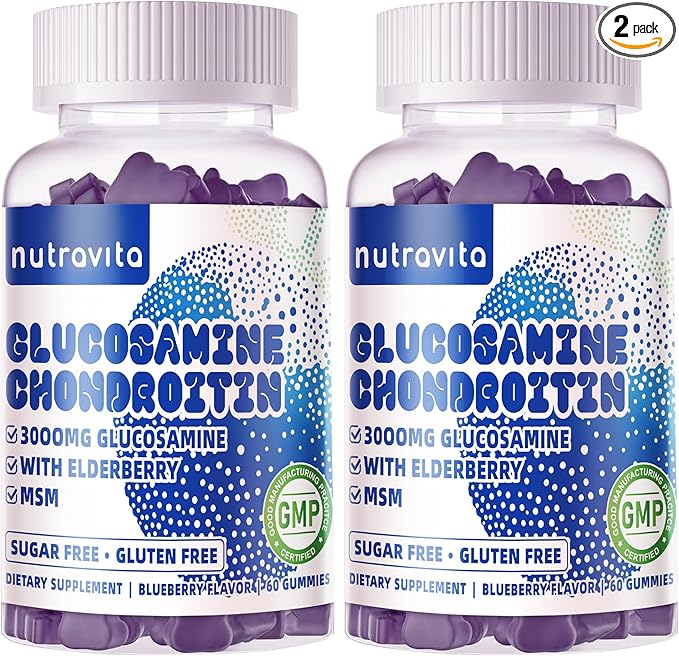 Glucosamine Chondroitin Gummies with MSM & Elderberry Extra Strength - Joint Support, Antioxidant Immune Support Supplement for Adults, Men & Women.120 Blueberry Chews