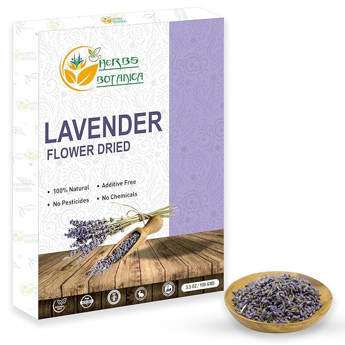 Herbs Botanica Dried Lavender Flower Buds - Edible for Herbal Tea, Aromatic Bliss for Wellness. Pure, Natural and Calming Perfect for Aromatherapy and Crafts 3.5 oz