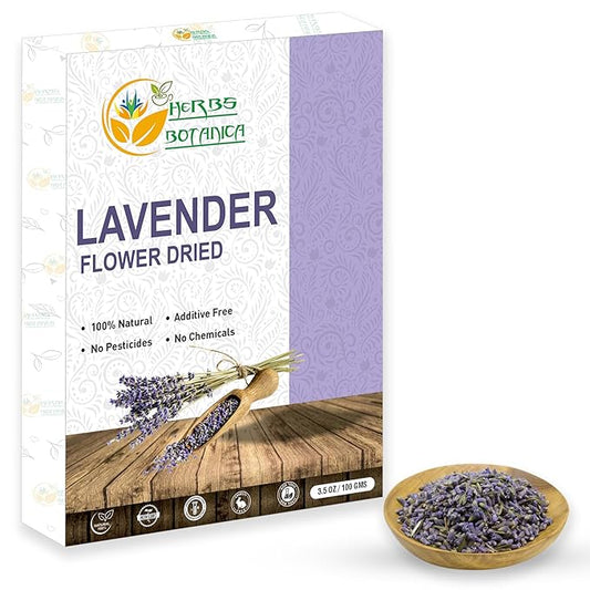 Herbs Botanica Dried Lavender Flower Buds - Edible for Herbal Tea, Aromatic Bliss for Wellness. Pure, Natural and Calming Perfect for Aromatherapy and Crafts 3.5 oz
