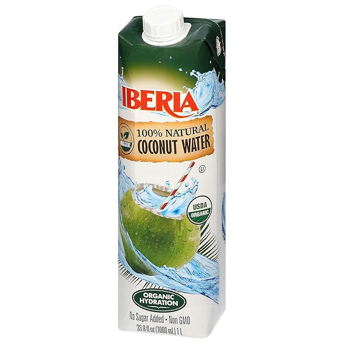 Iberia 100% Pure Organic Coconut Water, 1 Liter , 33.8 Fl Oz (Pack of 3)